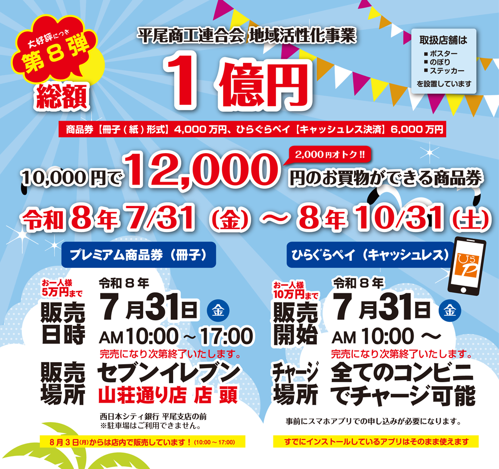 ひらぐらペイ｜平尾プレミアム商品券｜第8段｜平尾商工連合会